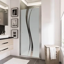 Porte De Douche|Schulte Porte de douche pivotante l.90 x H.192 cm, verre transparent anticalcaire, décor Liane, profilé chromé, NewStyle