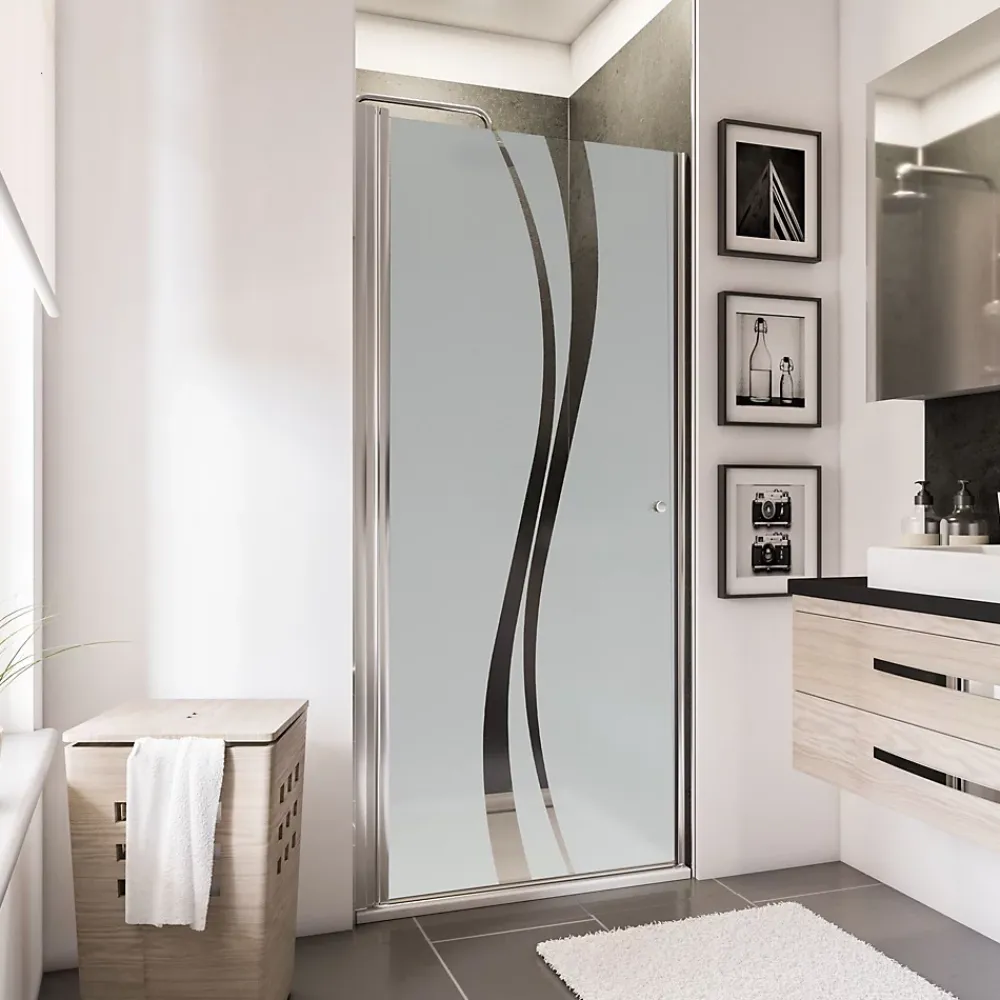 Porte De Douche|Schulte Porte de douche pivotante l.90 x H.192 cm, verre transparent anticalcaire, décor Liane, profilé chromé, NewStyle
