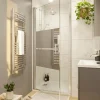 GoodHome Porte de douche pivotante l.80 x H.195 cm, bandes miroir, profilés alu chrome, Ledava
