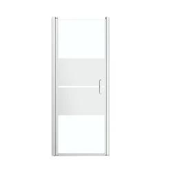 GoodHome Porte de douche pivotante l.80 x H.195 cm, bandes miroir, profilés alu chrome, Ledava