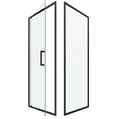 Aurlane Porte de douche Pivotante et retour 80x80x200 - Profilés noir mat - CRUSH PIVOTANTE