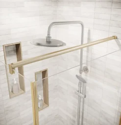 Aurlane Porte de Douche Pivotante 70x195cm et Retour 90cm - Verre 8mm Anticalcaire - Profil Or Brosse