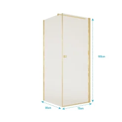 Aurlane Porte de Douche Pivotante 70x195cm et Retour 90cm - Verre 8mm Anticalcaire - Profil Or Brosse