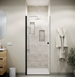 Porte De Douche|Aurlane Porte de Douche Pivotante 70x180 cm en Verre Trempe 5 mm - Finition Noire - DARK ELEMENTARY