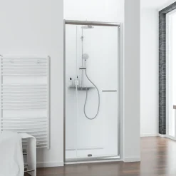 Schulte Porte de douche pivotante largeur extensible de 69 à 81cm, H.185 cm, verre transparent, profilé chromé, Impériale