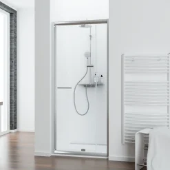 Schulte Porte de douche pivotante largeur extensible de 69 à 81cm, H.185 cm, verre transparent, profilé chromé, Impériale