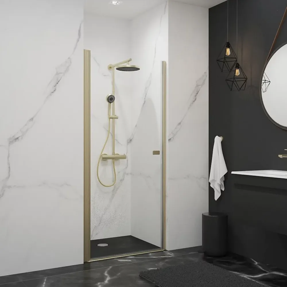 Porte De Douche|Schulte Porte de douche pivotante en niche l.90 x H.192 cm, verre transparent, profilé or, New Style