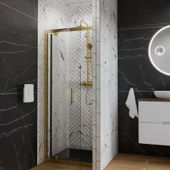 Porte De Douche|Cuisibane Porte de douche pivotante 80 cm cadre doré GOLDY