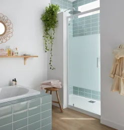 Porte De Douche|Cooke & Lewis Porte de douche pivotante Onega sérigraphié 90 cm
