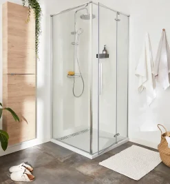 GoodHome Porte de douche pivotante Ezili transparent alu brossé 90 cm
