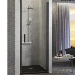 Kassandra Porte de douche pivotante NARDI profil noir mat 70-74 cm