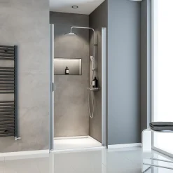 Schulte Porte de douche pivotante l.80 x H.180 cm, verre transparent, profilé blanc, Sunny I