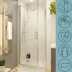 GoodHome Porte de douche pivotante l.90 x H.195 cm, verre transparent, profilés alu chrome, Ledava