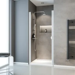 Schulte Porte de douche pivotante l.80 x H.180 cm, verre transparent, profilé alu-argenté, Sunny I