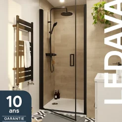 GoodHome Porte de douche pivotante l.80 x H.195 cm, verre transparent, profilés alu noir, Ledava