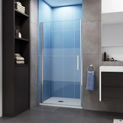AICA Sanitaire Porte de Douche Pivotante 70x185cm en 6mm verre bande central Dépoli et Anticalcaire - Installation à gauche en niche