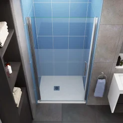 AICA Sanitaire Porte de Douche Pivotante 70x185cm en 6mm verre bande central Dépoli et Anticalcaire - Installation à gauche en niche
