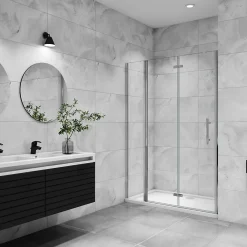 Porte De Douche|AICA Sanitaire Porte De douche pivotante 120x185cm en 6mm verre anticalcaire porte de douche pliante avec un élément fixe