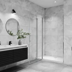 Porte De Douche|AICA Sanitaire Porte De douche pivotante 120x185cm en 6mm verre anticalcaire porte de douche pliante avec un élément fixe