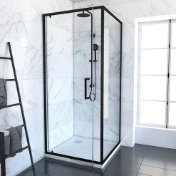 Aurlane Porte de douche Pivotante et retour 90x90x200 - Profilés noir mat - CRUSH PIVOTANTE