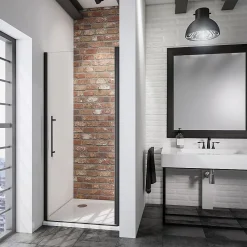 Schulte Porte de douche pivotante en niche l.90 x H.192 cm, verre transparent anticalcaire, profilé noir mat, NewStyle