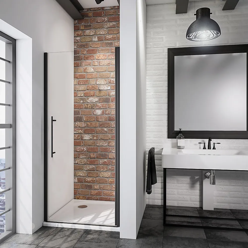 Schulte Porte de douche pivotante en niche l.90 x H.192 cm, verre transparent anticalcaire, profilé noir mat, NewStyle