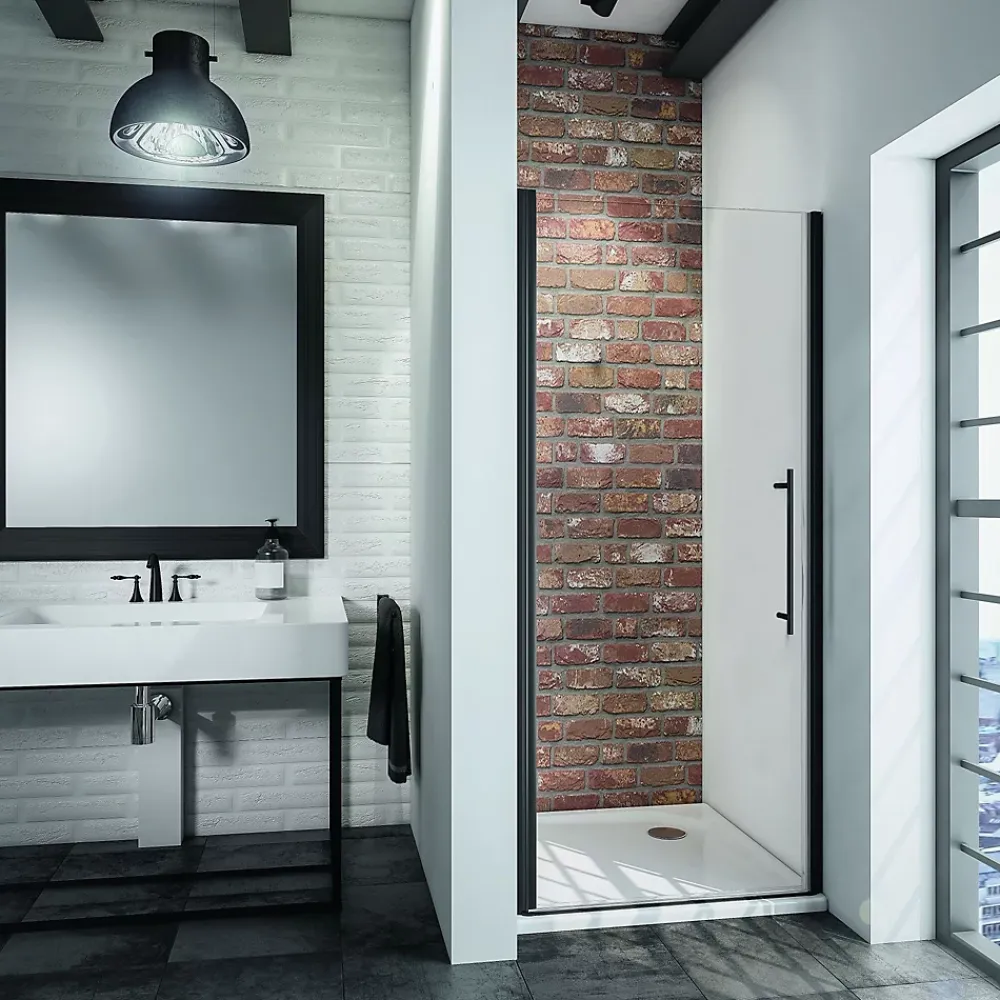 Schulte Porte de douche pivotante en niche l.90 x H.192 cm, verre transparent anticalcaire, profilé noir mat, NewStyle