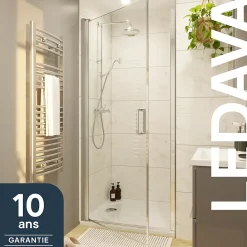 Porte De Douche|GoodHome Porte de douche pivotante l.80 x H.195 cm, verre transparent, profilés alu chrome, Ledava