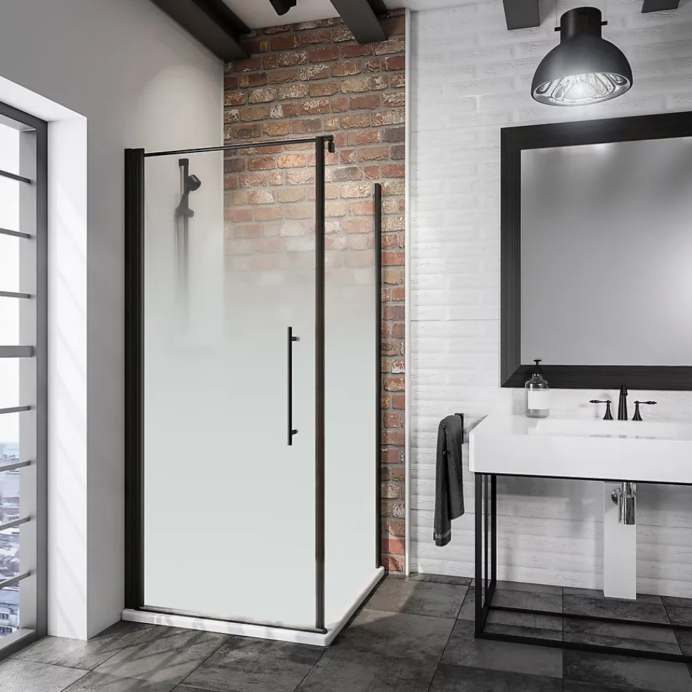 Porte De Douche|Schulte Porte de douche pivotante et paroi latérale l.80 x L.80 x H.190 cm, profilé noir, verre brume, NewStyle
