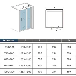 AICA Sanitaire Porte De Douche Pivotante 120x187cm Porte De Douche Avec 1 élément Fixe En 6mm Verre Anticalcaire