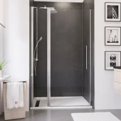 Porte De Douche|Schulte Porte de douche pivotante l.120xH.192cm, verre transparent anticalcaire 5mm, profilé chromé, NewStyle