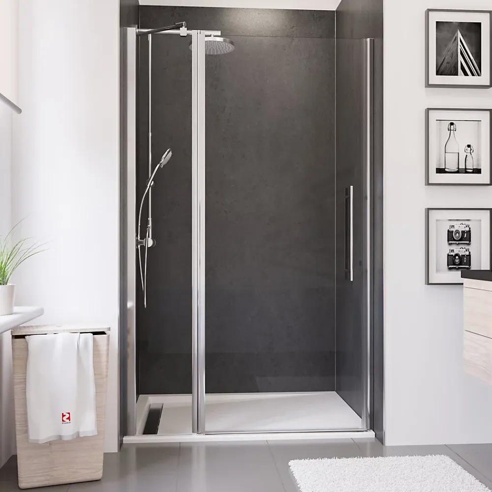 Porte De Douche|Schulte Porte de douche pivotante l.120xH.192cm, verre transparent anticalcaire 5mm, profilé chromé, NewStyle