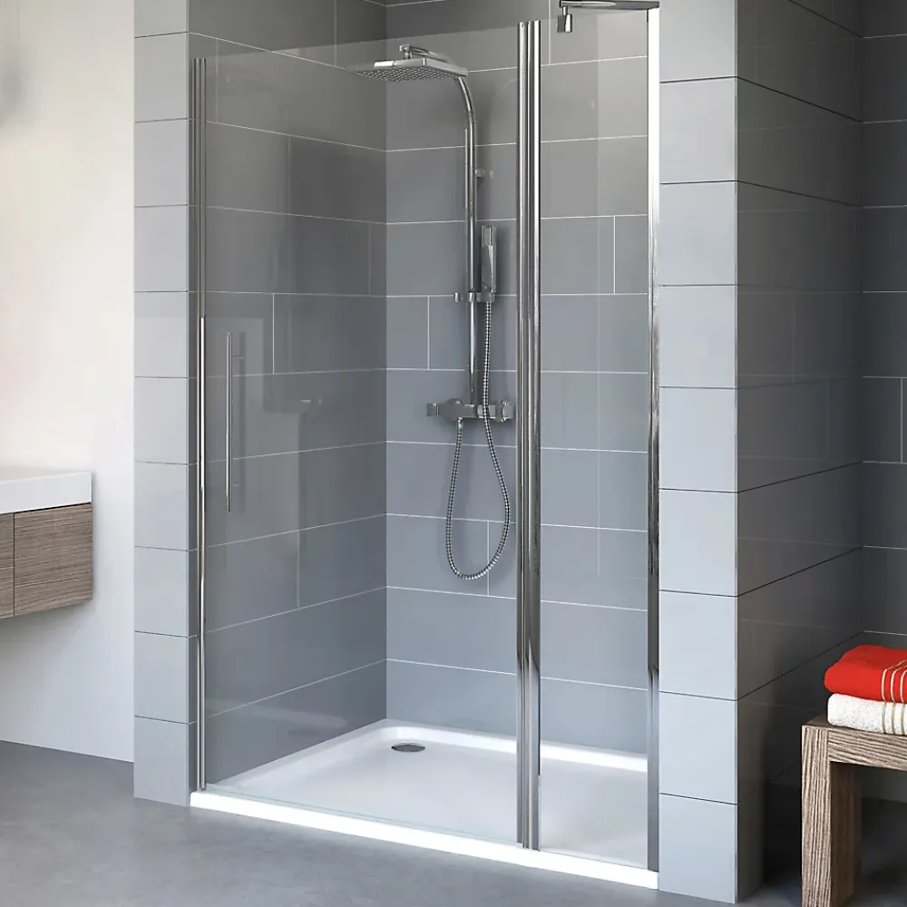 Porte De Douche|Schulte Porte de douche pivotante l.120xH.192cm, verre transparent anticalcaire 5mm, profilé chromé, NewStyle