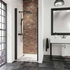 Porte De Douche|Schulte Porte de douche pivotante en niche, l.60 x H.192 cm, verre transparent, profilé noir, NewStyle