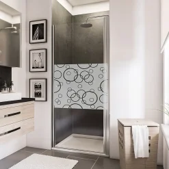 Porte De Douche|Schulte Porte de douche pivotante l.90 x H.192 cm, verre transparent anticalcaire, décor Cercles, profilé chromé, NewStyle