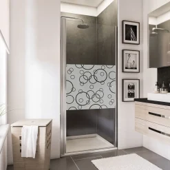 Porte De Douche|Schulte Porte de douche pivotante l.90 x H.192 cm, verre transparent anticalcaire, décor Cercles, profilé chromé, NewStyle