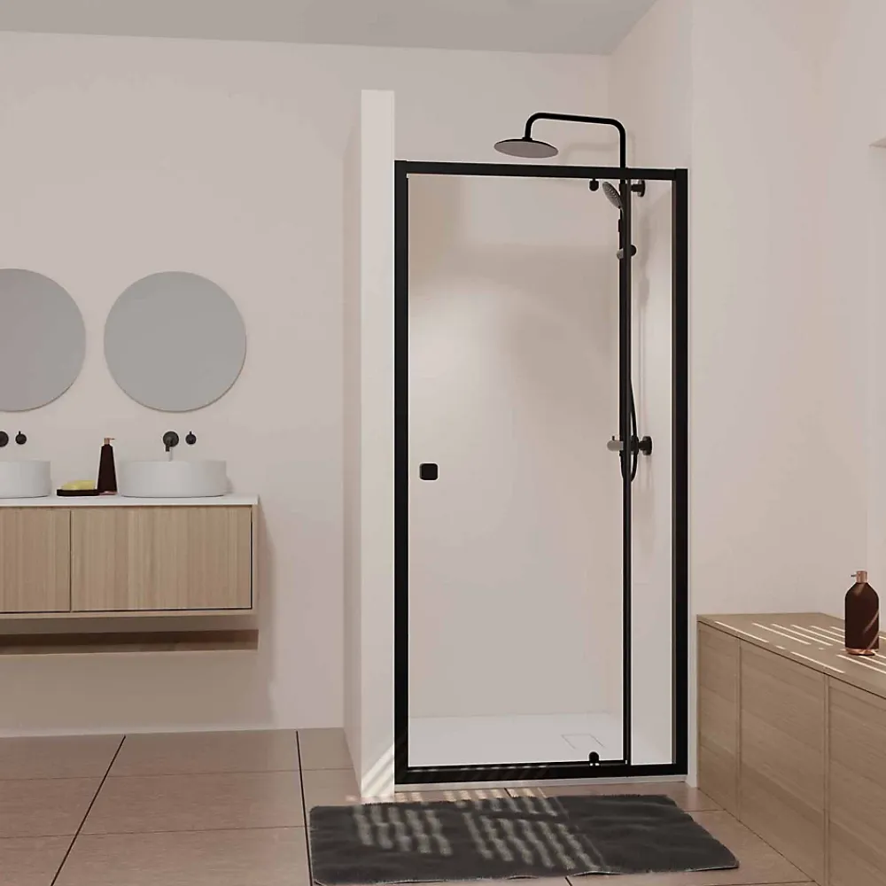 Aurlane Porte de douche Pivotante Noir 70-80x185cm - Extensible de 69 à 80 cm - BLACK SLIDE 70 80