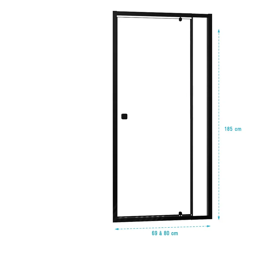 Aurlane Porte de douche Pivotante Noir 70-80x185cm - Extensible de 69 à 80 cm - BLACK SLIDE 70 80