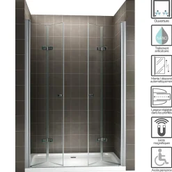Saniverre Porte de douche pliante EMMY H.195 largeur réglable 112 à 116 cm verre transparent -