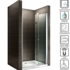 Porte De Douche|Saniverre Porte de douche pliante MONA H.195 - largeur réglable de 84 à 88 cm verre transparent -