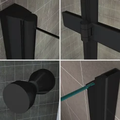 Saniverre Porte de douche pliante MONABLACK H.195 largeur réglable 100 à 104 cm verre transparent -