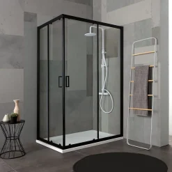 Kiamami Valentina Porte De Douche 80X100 H 190 Profilé Noir Mat Verre Clair - City