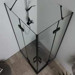 Kiamami Valentina Porte De Douche 80X100 Noire Mate Réversible Avec Deux Portes Battantes En Verre - London