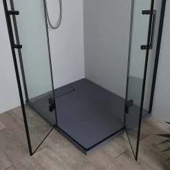 Kiamami Valentina Porte De Douche 80X100 Noire Mate Réversible Avec Deux Portes Battantes En Verre - London