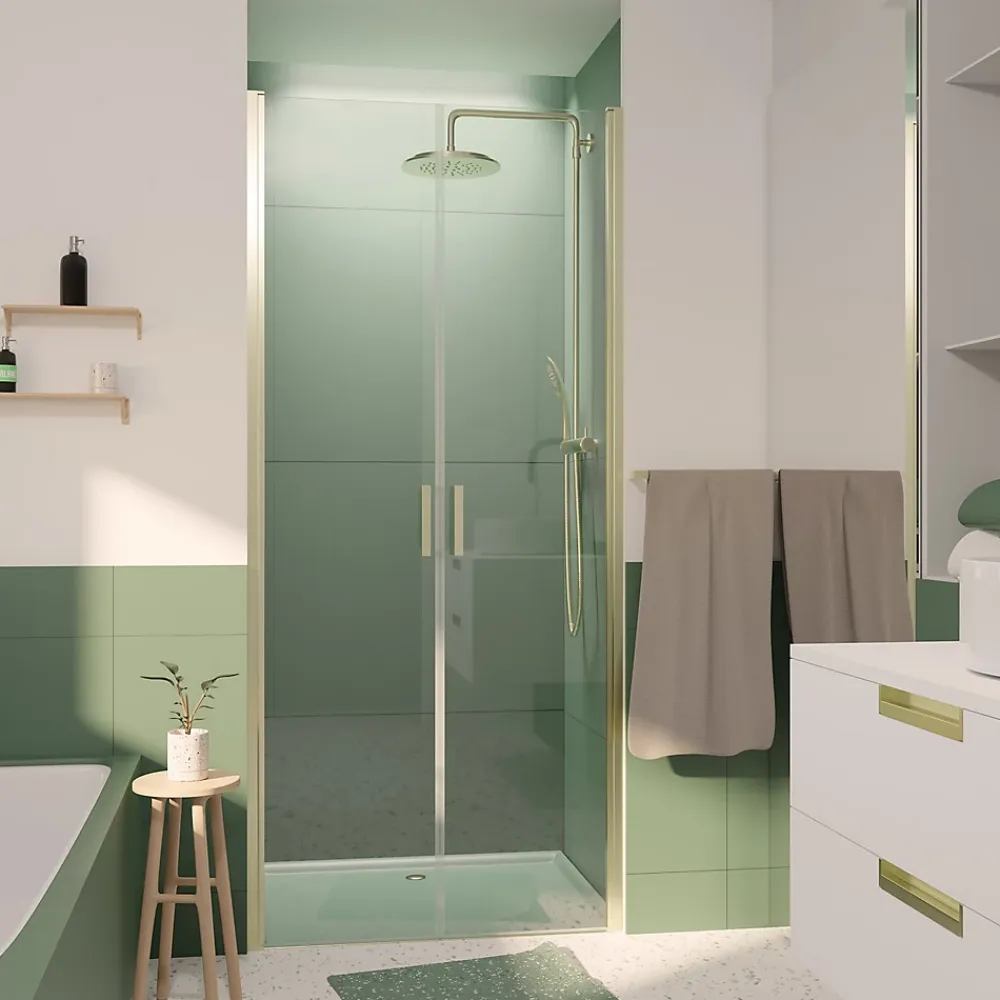 Porte De Douche|Galedo Portes de douche battantes 90 x 200 cm, profilés doré brossé, Saloon