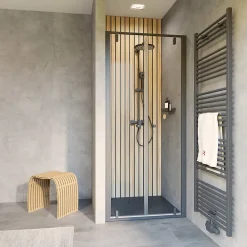 Schulte Portes de douche battantes en niche 90 x 200 cm, verre anticalcaire, profilé noir mat, Impériale Trend 2.0