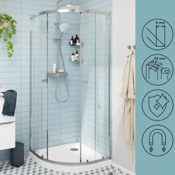 Porte De Douche|GoodHome Portes de douche coulissantes accès d'angle quart de cercle l.80 x L.80 x H.195 cm, verre transparent, profilés alu chrome, Ledava