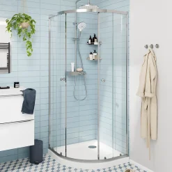 GoodHome Portes de douche coulissantes accès d'angle quart de cercle l.90 x L.90 x H.195 cm, verre transparent, profilés alu chrome, Ledava