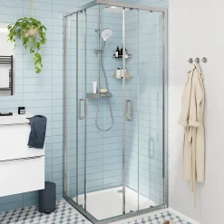 Porte De Douche|GoodHome Portes de douche coulissantes accès d'angle l.90 x L.90 x H.195 cm, verre transparent, profilés alu chrome, Ledava