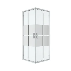 GoodHome Portes de douche coulissantes accès d'angle l.80 x L.80 x H.195 cm, bandes miroir, profilés alu chrome, Ledava